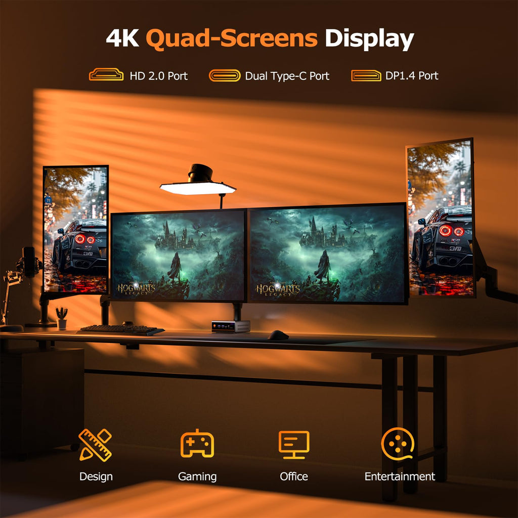 PELADN WO4 Gaming Mini PC 7640HS(Beats Ryzen7 6850H/7735HS) 32GB Dual DDR5, 1TB Dual SSD - AMD Ryzen 5 7640HS Mini Computer with Dual Type-C USB4.0 & Dual LAN, WiFi6, BT5.2