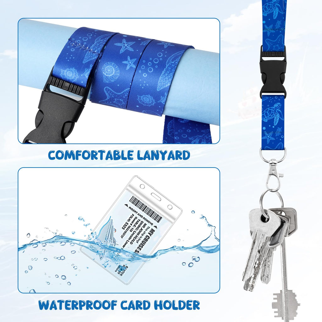 6 Pack Lanyards for Cruise Ship Cards with Waterproof ID Card Badge Holders for Royal Caribbean Cruise Essentials 2026（Ocean）