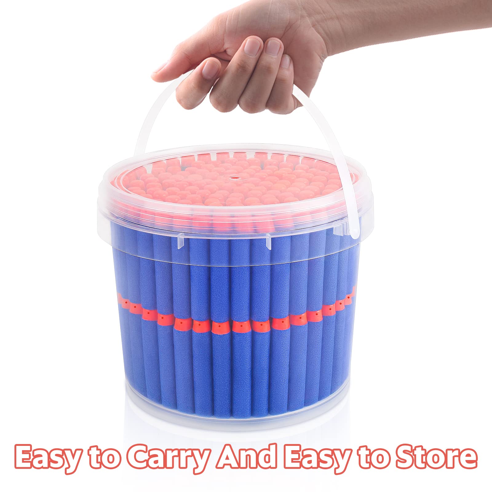 Pokiiulk Refill Darts Bullets Compatible with Nerf Guns N-Strike Elite Series, 300PCS Refill Darts Premium Foam Bullets Pack with Portable Storage Bucket