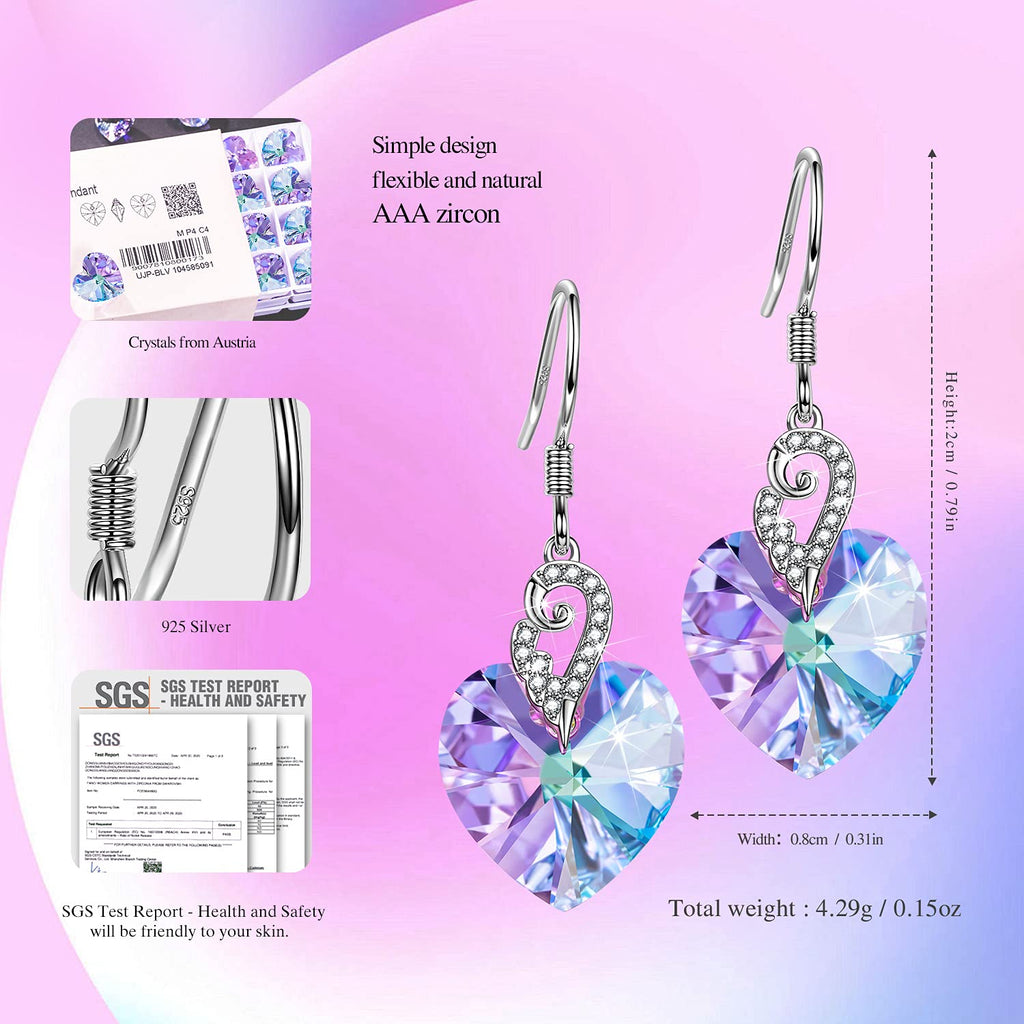 Kate Lynn Angel Wings 925 Sterling Silver Heart Earrings for Women, Christmas Birthday Gifts for Women Anniversary Jewelry for Girlfriend Wife, Mothers Day Gifts for Mom Daughter, Crystal Earrings Jewelry for Her