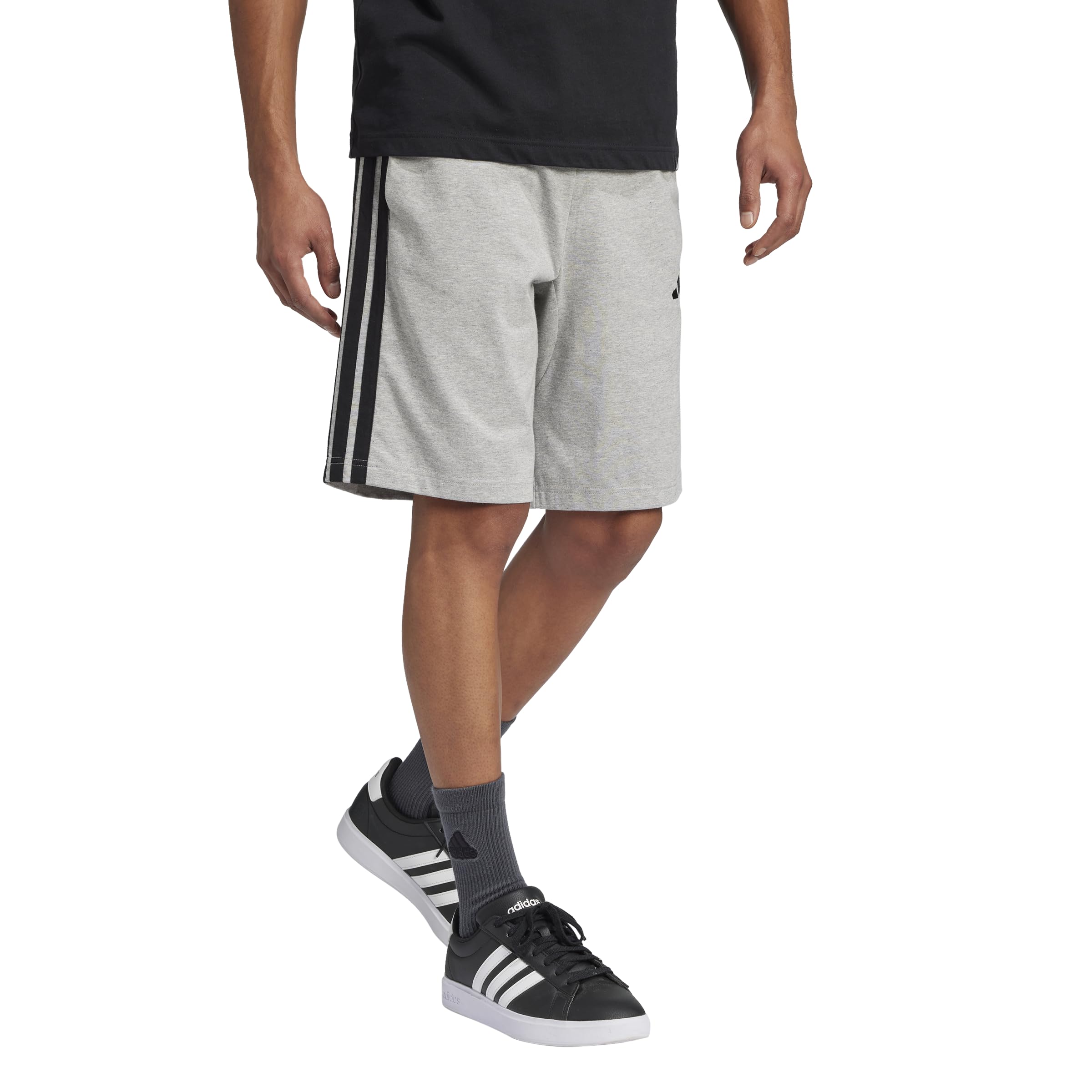 Adidas Men's Essentials 3-Stripes Single Jersey 10-Inch Sportswear Shorts, Medium Grey Heather/Black, Medium