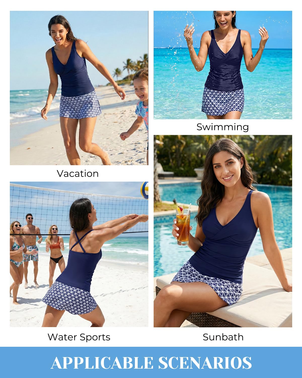 Talisea Womens Tankini Bathing Suits with Skirt Two Piece Tummy Control Swimsuits Ladies Swimwear Blue Star L