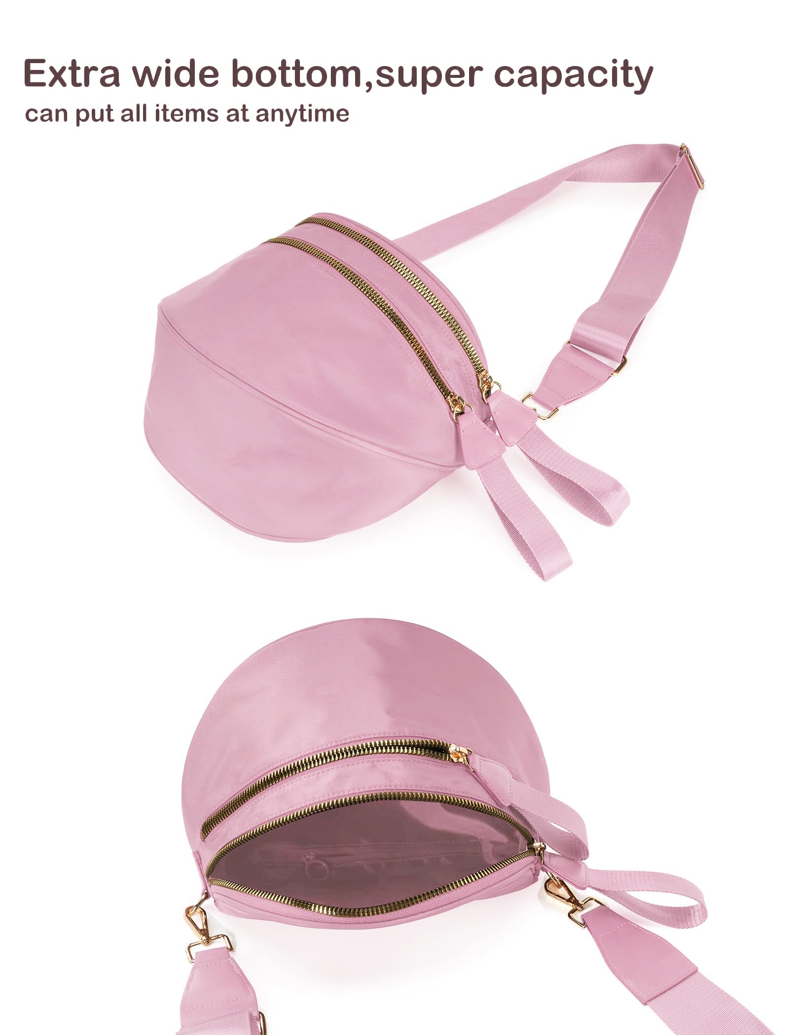 Spacious Nylon Crossbody Bag Bum Bag Handbags Wallets Purses Trendy Shoulder Bag for Women (Pink)