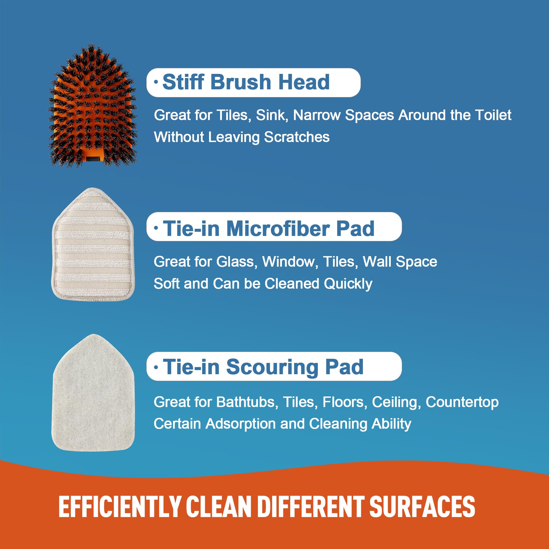 CLEANHOME Tile Tub Scrubber Brush with 3 Different Function Cleaning Heads and 56" Extendable Long Handle-No Scratch Shower Scrubber for Cleaning Bathroom Kitchen Toilet Wall,Bathtub,Sink,Grey