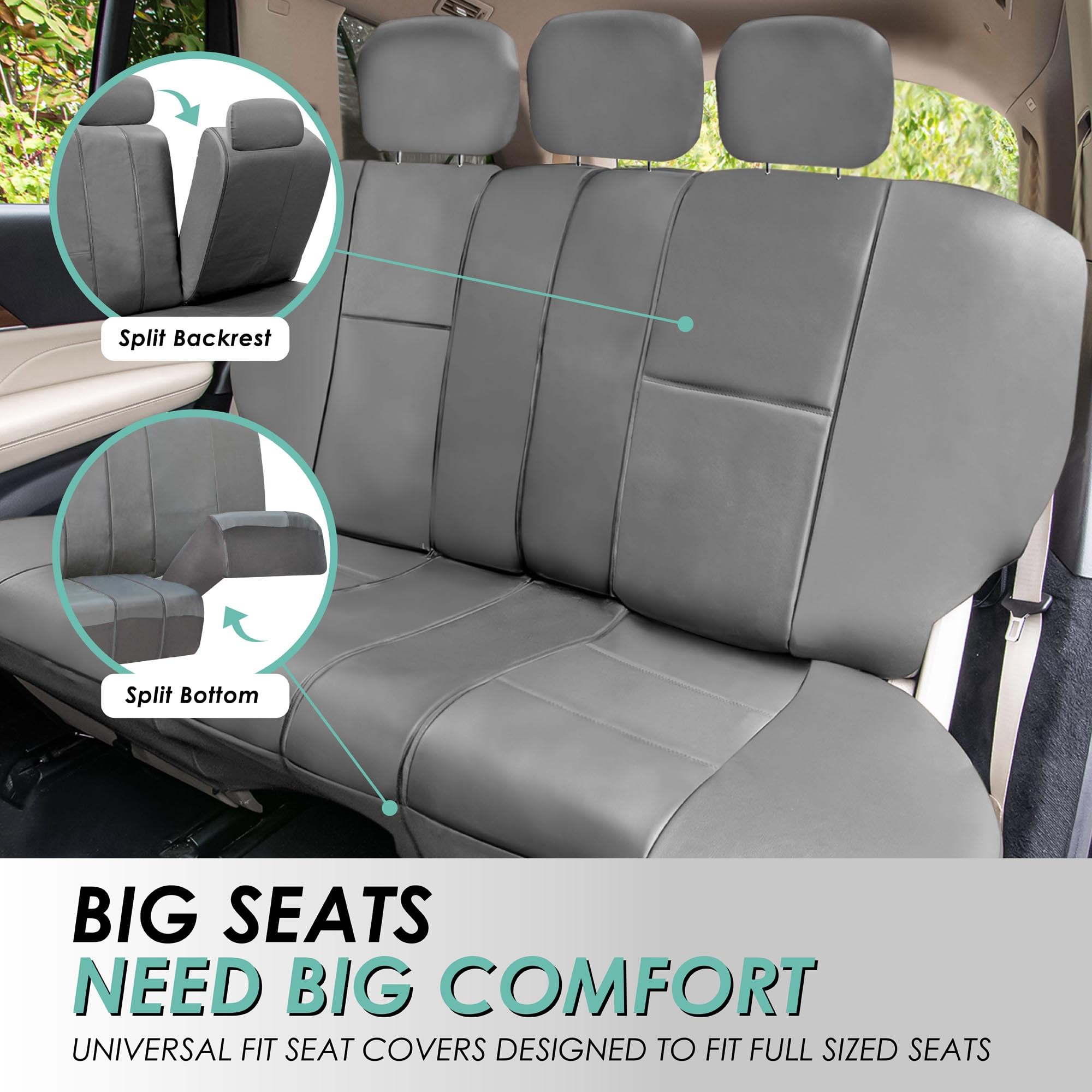 FH Group Classic PU Leather Pair Set Car Seat Covers, Airbag Compatible with Gift - Universal Fit for Cars Trucks & SUVs (Solid Gray) PU002102