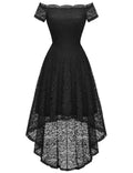 Dressystar Women's Lace Cocktail Dress Hi-Lo Off Shoulder Bridesmaid Swing Formal Party Dress 0042 Black M