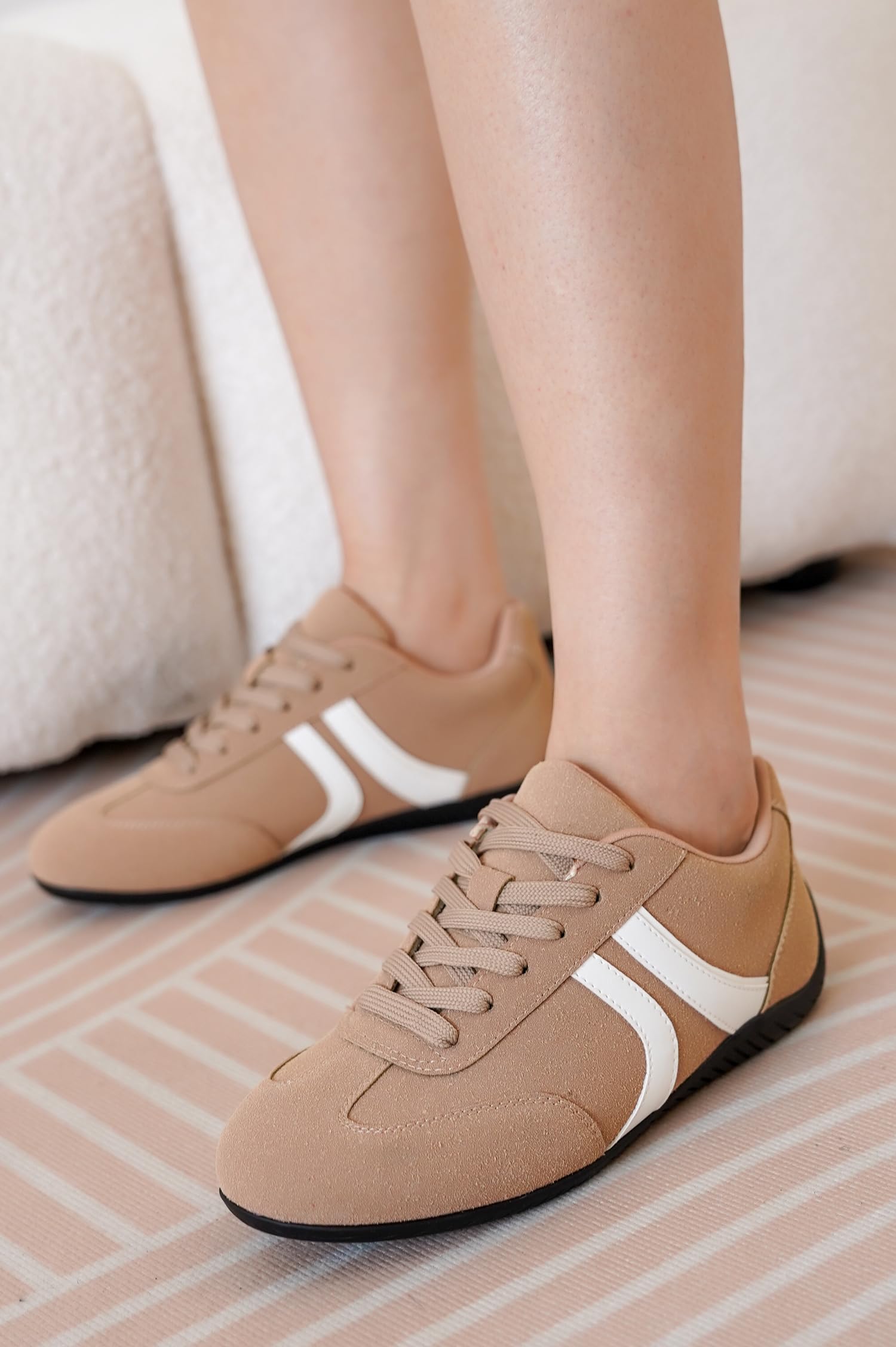 Project Cloud Barefoot Shoes Women – Memory Foam Lace-Up Womens Sneakers – Lightweight & Non Slip Womens Shoes Casual – All-Day Women's Fashion Sneakers for 2026 (Goal, TAN, 7)