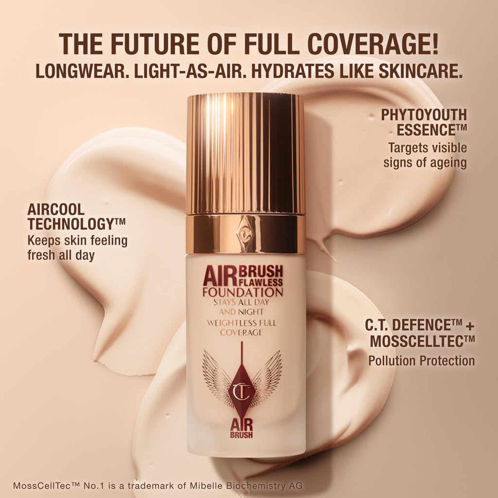 Charlotte Tilbury Airbrush Flawless Matte Foundation - Full Coverage Liquid Makeup with a Natural-Matte Finish - Smoothes & Blurs Pores - Waterproof & Transfer Resistant - 10 Cool