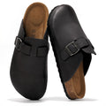 Project Cloud Mens Clogs - 100% Full Grain Genuine Leather Clogs for Men with Memory Foam Insole and Arch Support Natural Cork Footbed - Non Slip Mules Mens Slippers (Brooklyn, BLK, 11)