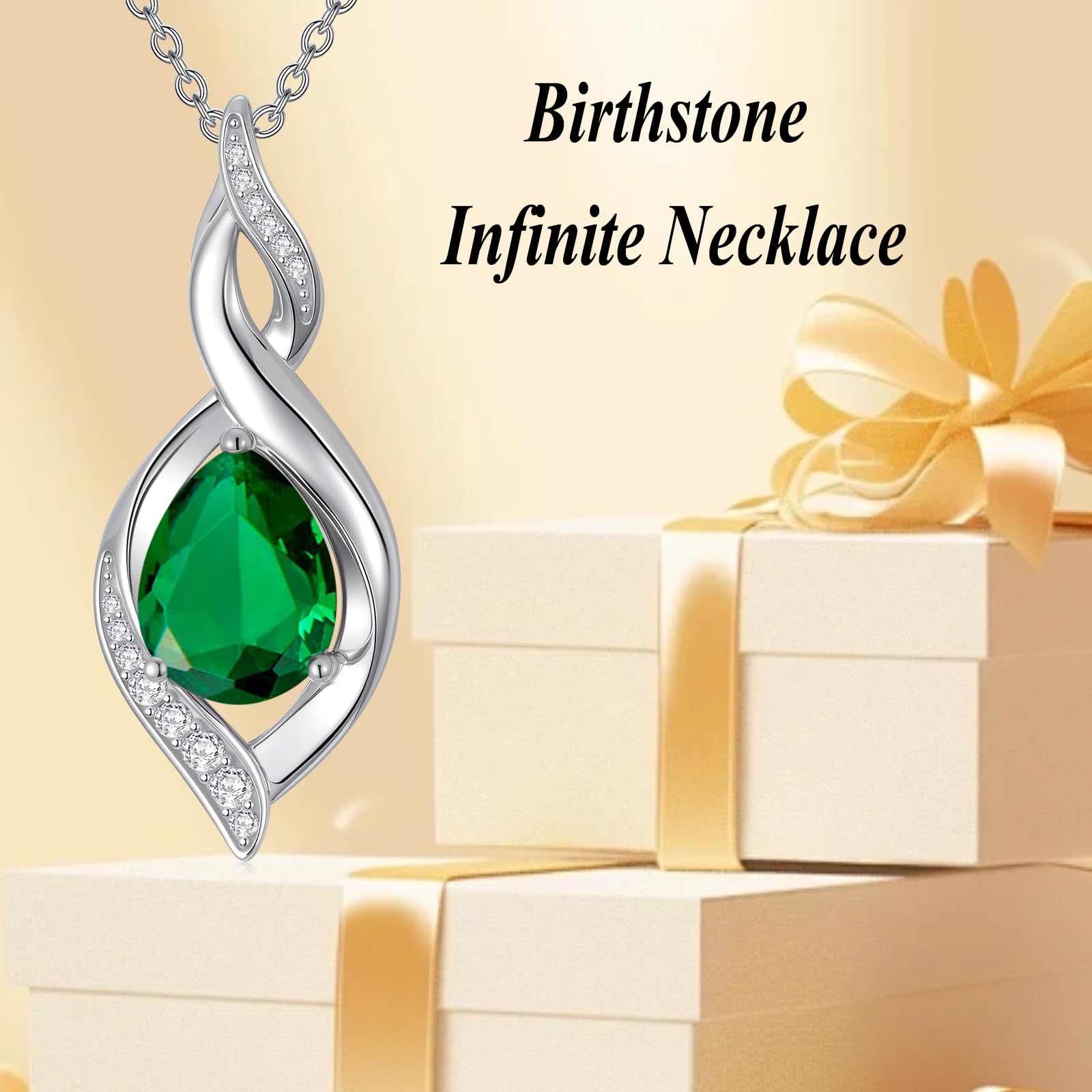 HPQQ Emerald Necklace May Birthstone Jewelry Sterling Silver Pendant Infinity Love Jewelry Birthday Gifts for Women Wife Mom
