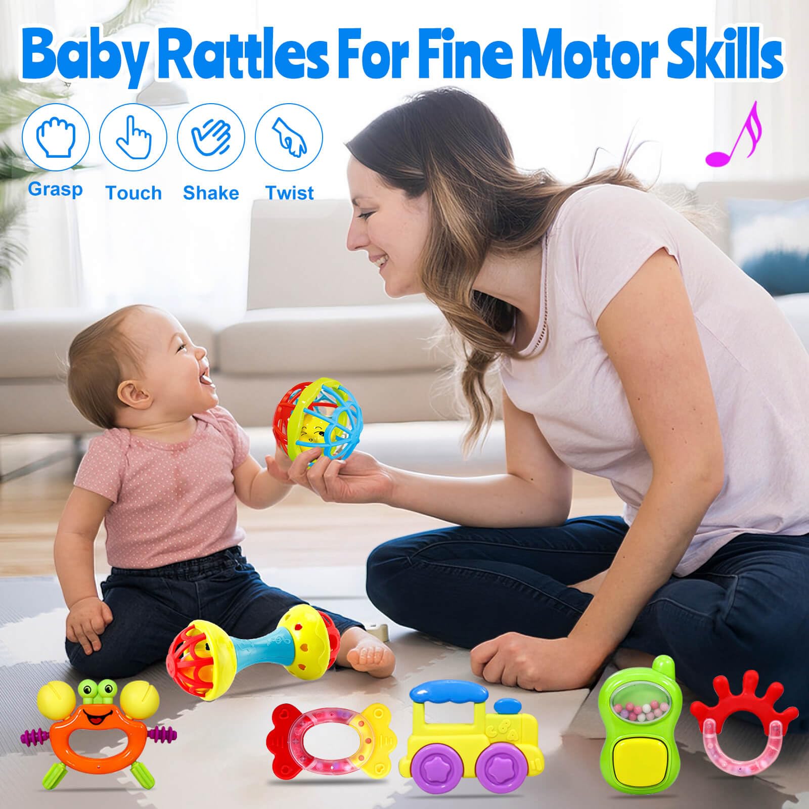 Baby Toys 0-6 Months - Baby Rattles Teething Toys 3-6 Month Infant Toys 6-12 Months Teether Toy 3 4 5 6 Month Old Newborn Essentials Must Haves Wrist Socks Christmas Gifts Valentines Gifts for Kids