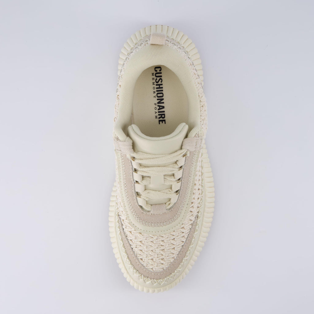 CUSHIONAIRE Women's Loop Lace up Woven Platform Sneaker +Comfort Foam, Wide Widths Available, Beige 8 W