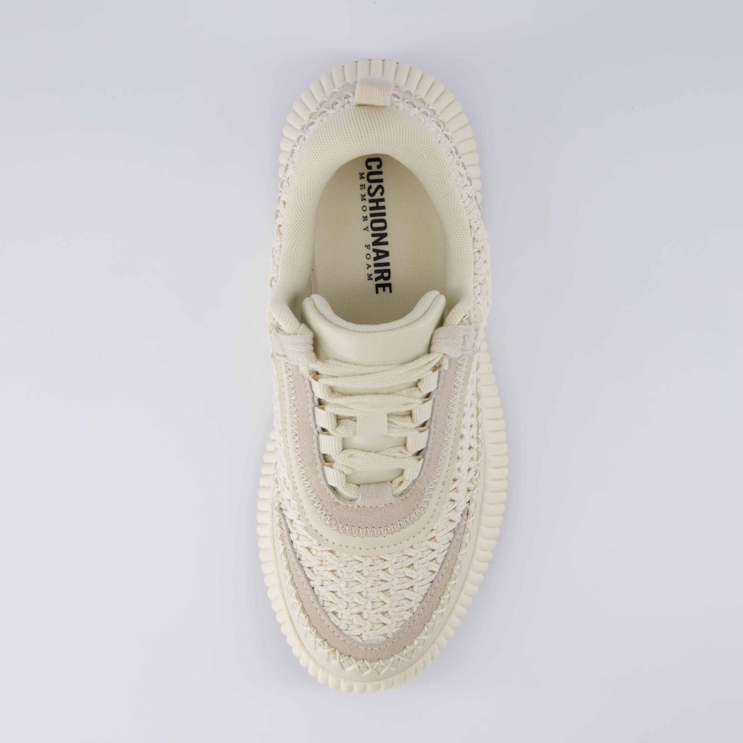 CUSHIONAIRE Women's Loop Lace up Woven Platform Sneaker +Comfort Foam, Wide Widths Available, Beige 8 W