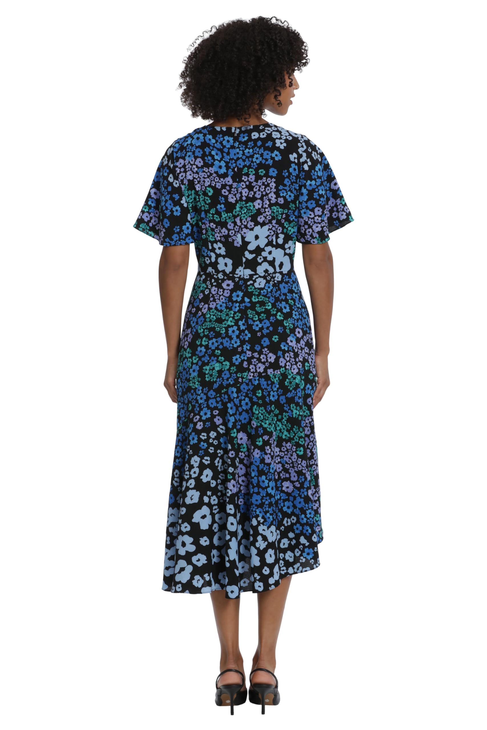 Maggy London Women's Dresses Short Flutter Sleeve Fit and Flare Dress with Asymmetric Hem Tier
