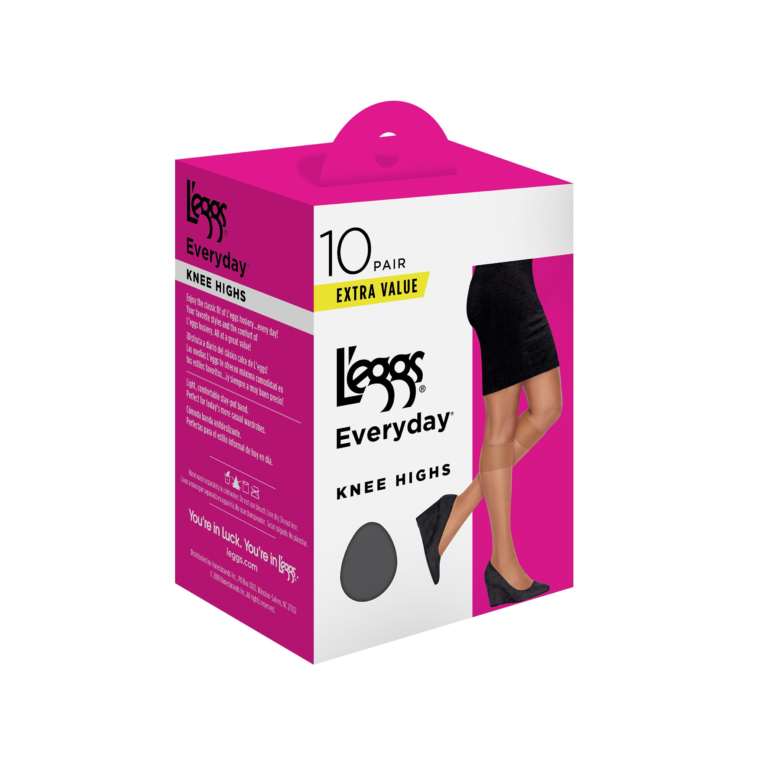 L'eggs Everyday Knee High Stockings, Reinforced Toe, 100% Nylon, Nude, One Size (Pack of 10)