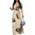 Plus Size Maxi Dress for Women Sexy V Neck 3/4 Sleeve Long Party Dresses with Belt Butterfly 2XL