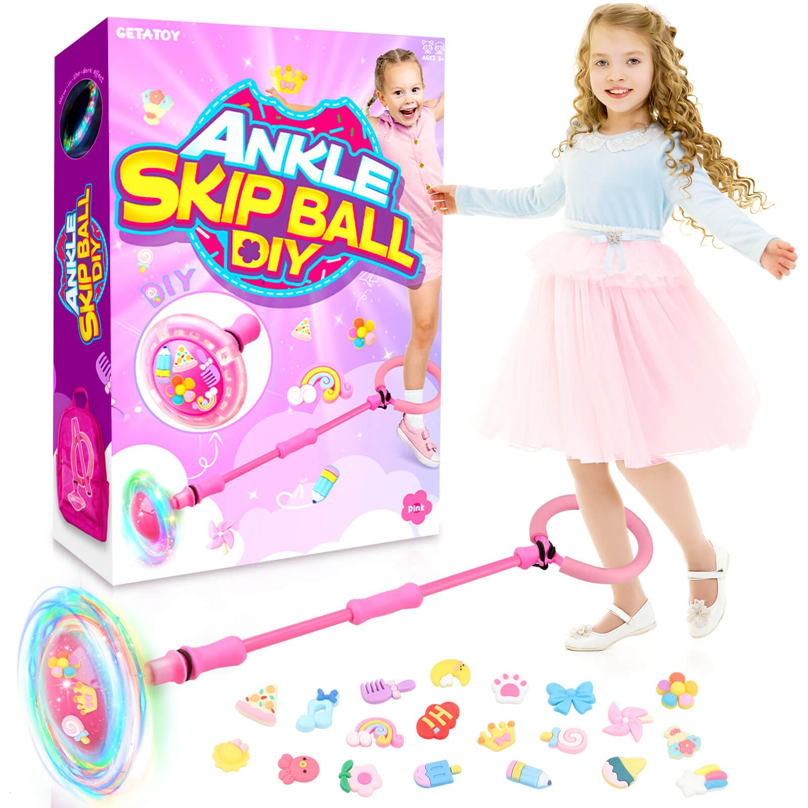 Getatoy Ankle Skip Ball for Kids: Toys for 4-8 Years Old Girls, Skip Ball Toy for Girls, Outdoor Toys Gifts for Kids Ages 8-12 6-8 Skip Toy 8 Year Old Girl Birthday Gift