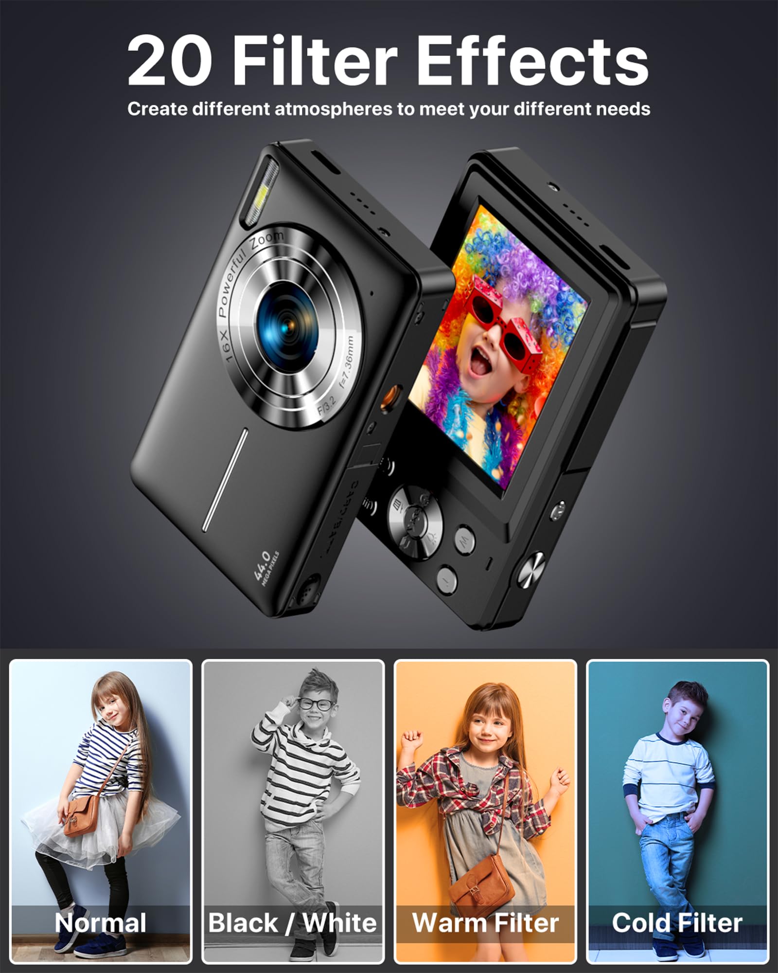 Digital Camera, Latest FHD 1080P Digital Camera for Teens with SD Card Anti Shake Point and Shoot Cameras Portable 16X Zoom Compact Small Cameras for Kids Boys Girls Seniors with Wrist Strap
