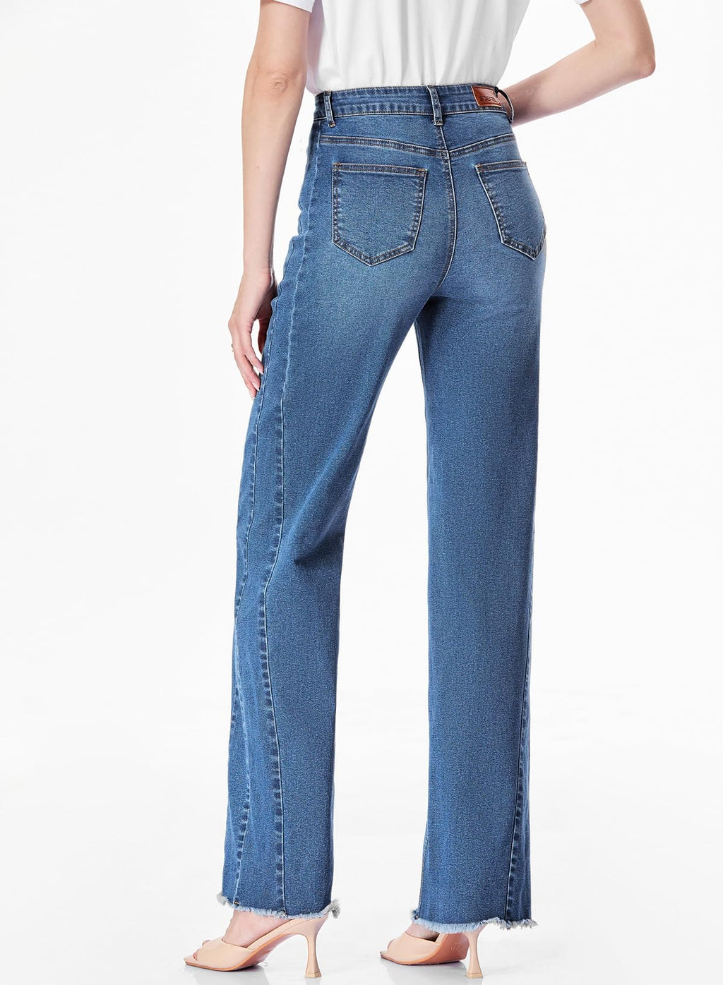 Sidefeel Women's Wide Leg Jeans High Waisted Stretchy Raw Hem Denim Pants Size 16 Blue