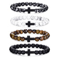 RANKEEF Mens Bracelets 8MM Natural Stone Beads Bracelet Set Stretch Adjustable Beaded Bracelets for Men