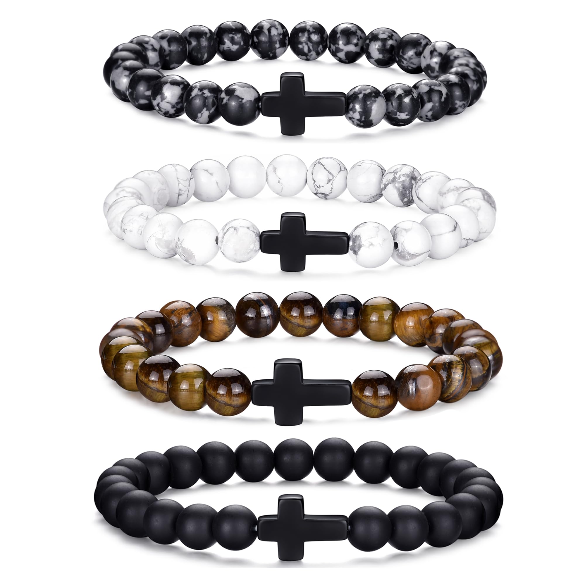 RANKEEF Mens Bracelets 8MM Natural Stone Beads Bracelet Set Stretch Adjustable Beaded Bracelets for Men