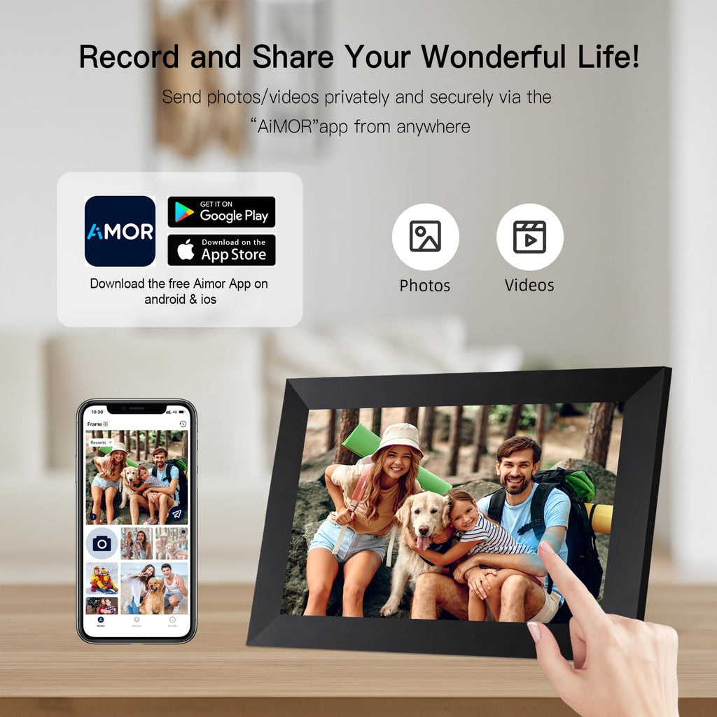 Anna Bella Digital Picture Frame 10.1 Inch IPS HD Touch Screen WiFi Smart Digital Photo Frame with 32GB Storage, Auto-Rotate, Easy Setup to Share Photos or Videos Remotely via AiMOR APP Black