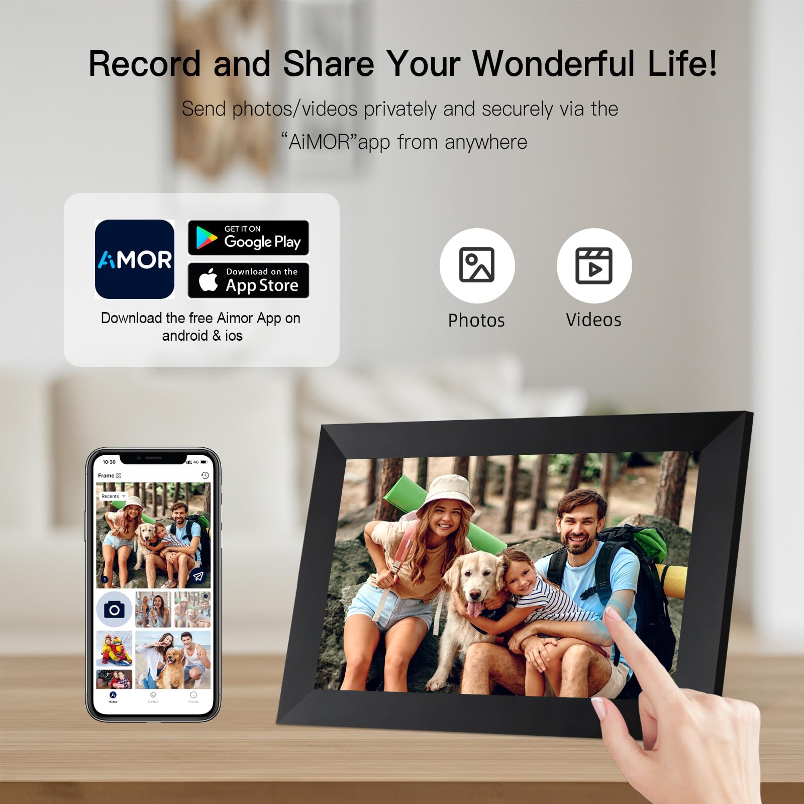 Anna Bella Digital Picture Frame 10.1 Inch IPS HD Touch Screen WiFi Smart Digital Photo Frame with 32GB Storage, Auto-Rotate, Easy Setup to Share Photos or Videos Remotely via AiMOR APP Black