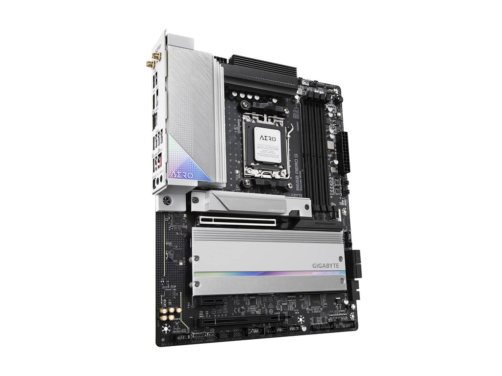 GIGABYTE B650 AERO G AMD AM5 ATX Motherboard, Support Ryzen 9000/8000/7000 Series, DDR5, Twin 16 Power Phase, DDR5, PCIe 5.0 M.2, USB-C 3.2 Gen 2, WIFI6E, 2.5GbE, EZ-Latch, Q-Flash, VisionLINK