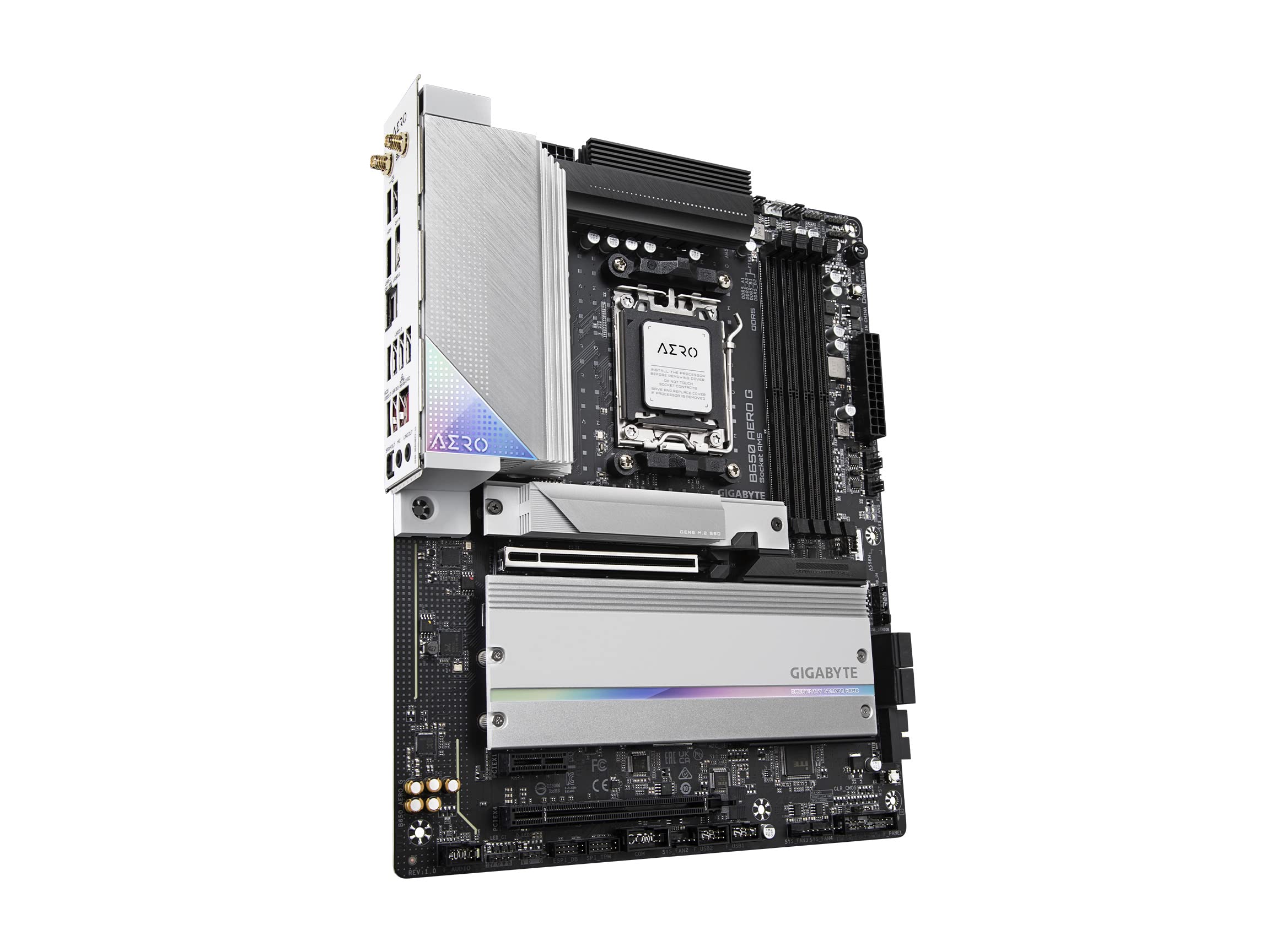 GIGABYTE B650 AERO G AMD AM5 ATX Motherboard, Support Ryzen 9000/8000/7000 Series, DDR5, Twin 16 Power Phase, DDR5, PCIe 5.0 M.2, USB-C 3.2 Gen 2, WIFI6E, 2.5GbE, EZ-Latch, Q-Flash, VisionLINK