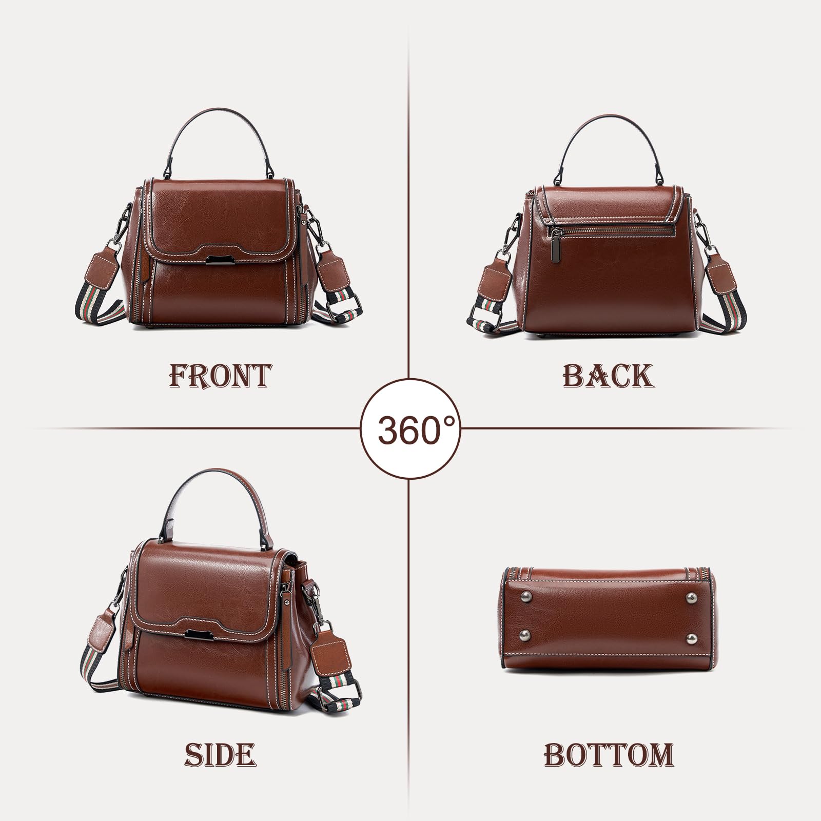 Solareer Waxed Leather Crossbody for Women, Top-Handbags Removable Shoulder Strap (Burnt Orange)