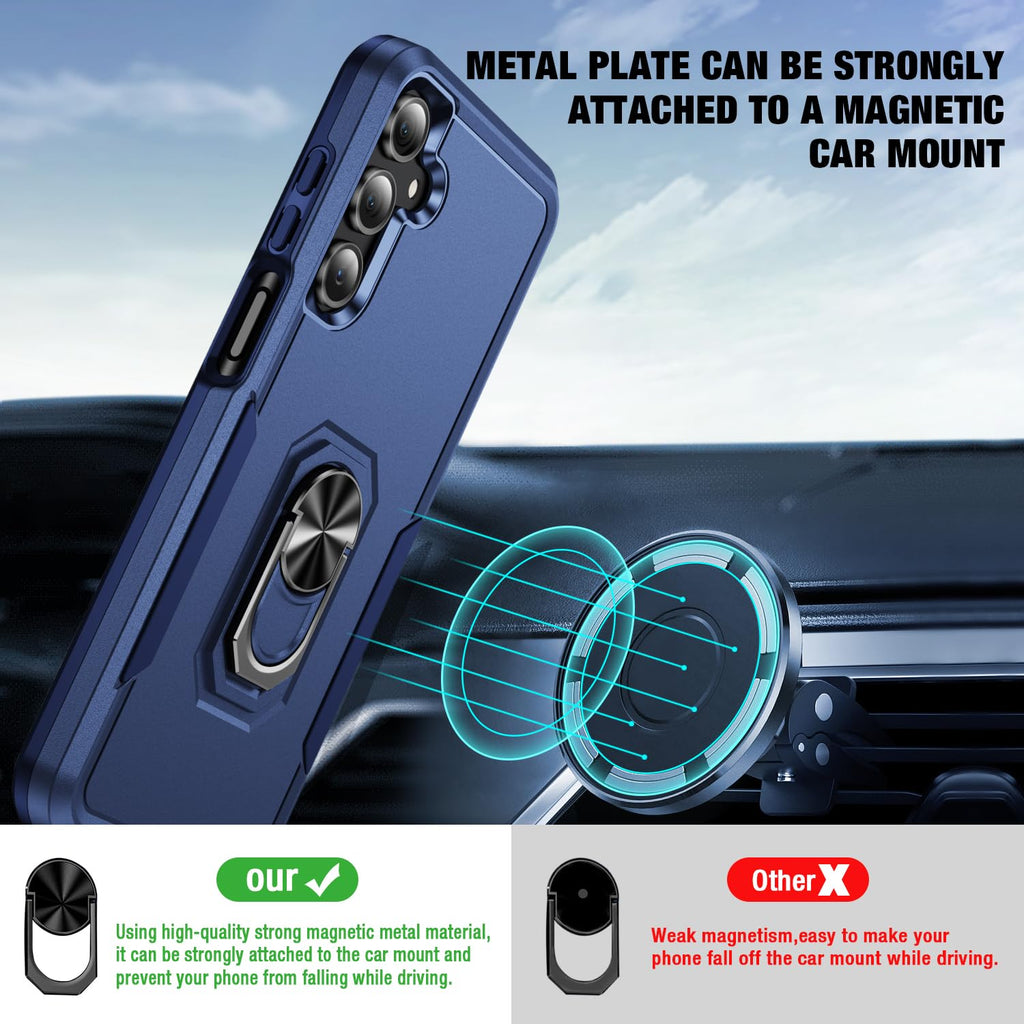 for Samsung Galaxy A26 5G Phone Case [15 FT Military Grade Drop Protection] with 2x Tempered Glass Screen Protector, Heavy-Duty Shockproof Magnetic Kickstand Case for Galaxy A26 5G (Dark Blue)