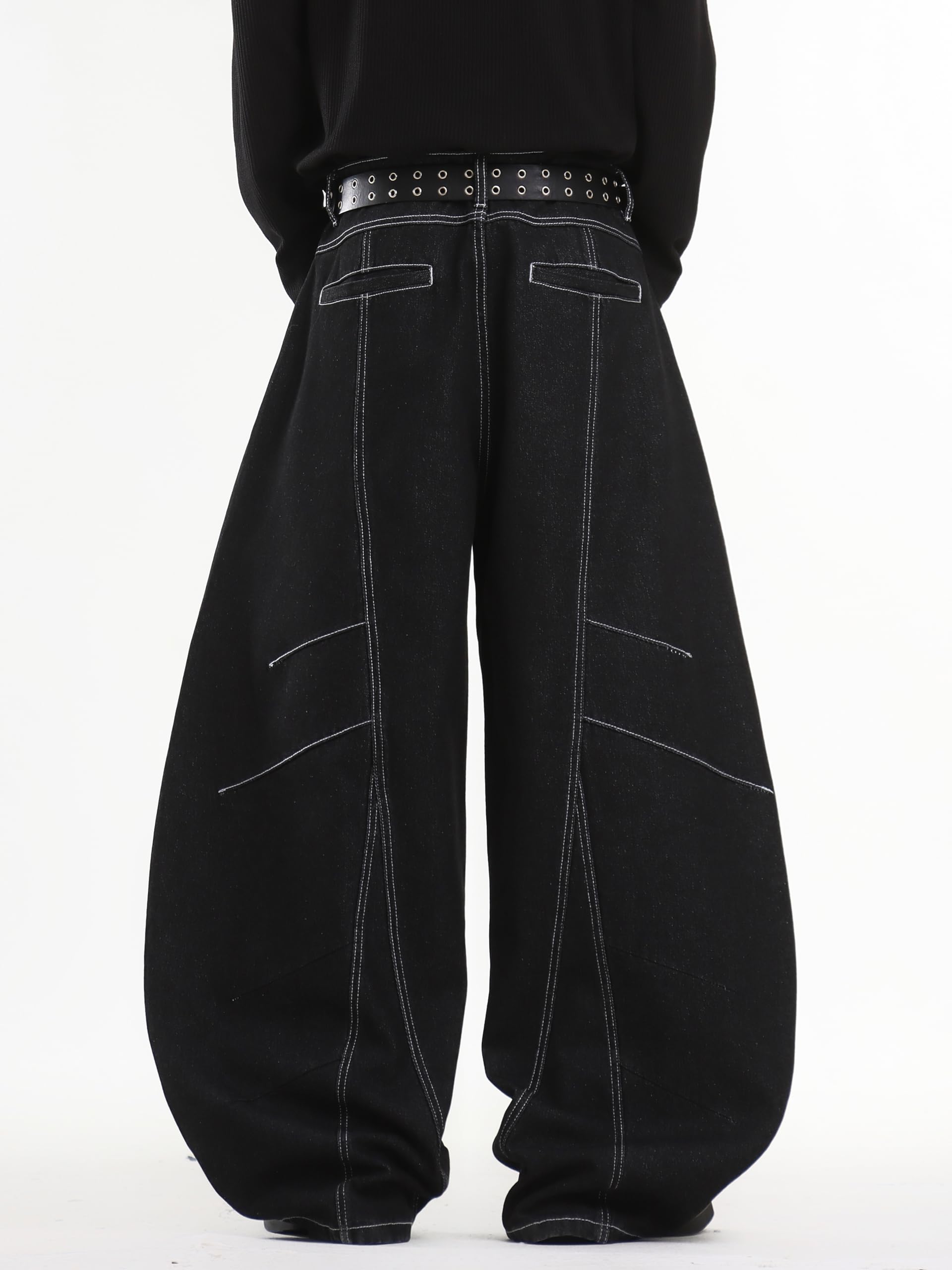 DFGIGT Baggy Barrel Jeans for Men Wide Leg Loose Fit Jeans Y2K Hip Hop Streetwear Denim Pants Oversized Relaxed Trousers 2000s Extreme Motion Skateboard Skate,E10 Black,Large