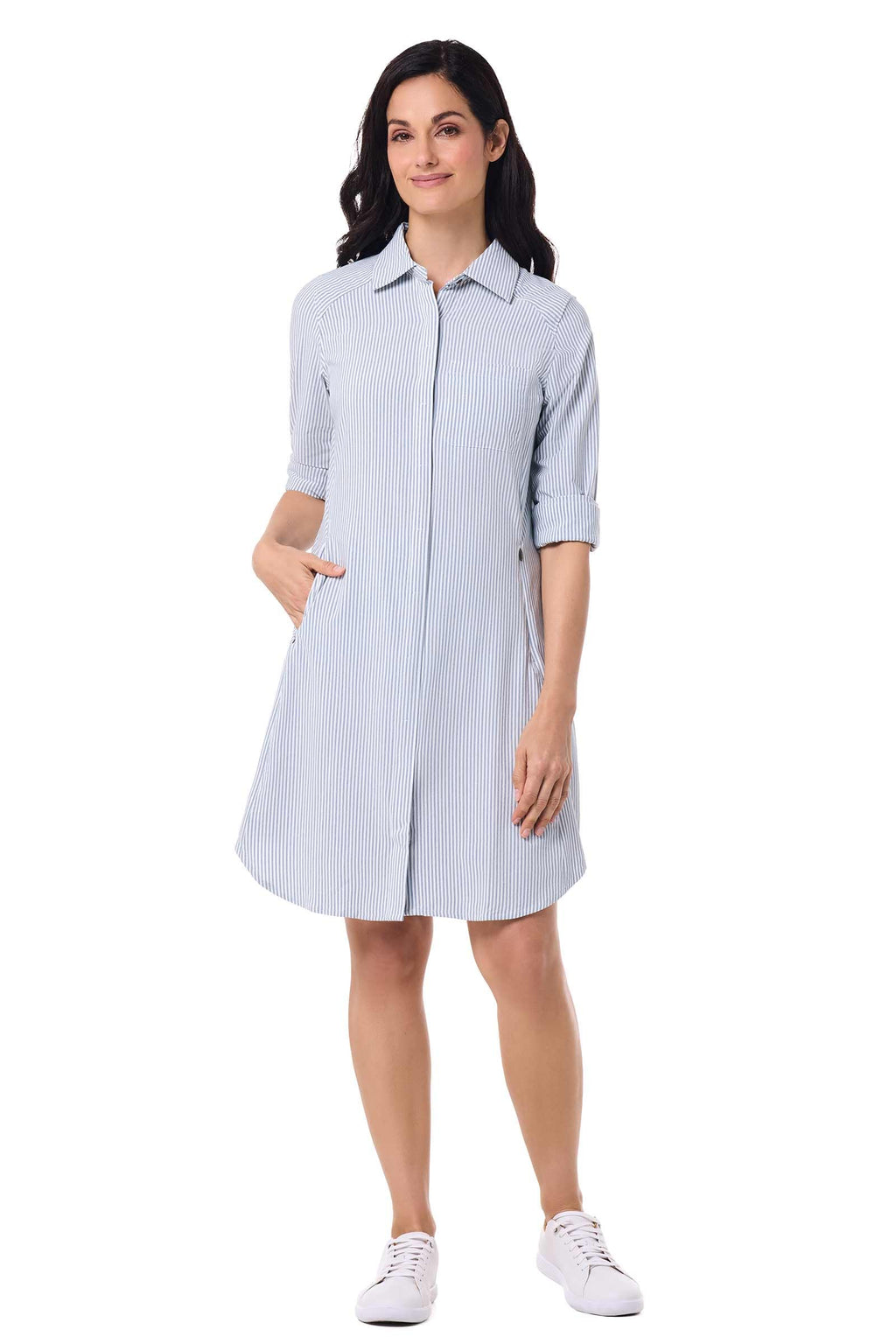 Travel Dress - UPF 50+ Sun Protection - Malta in White/Navy Stripe