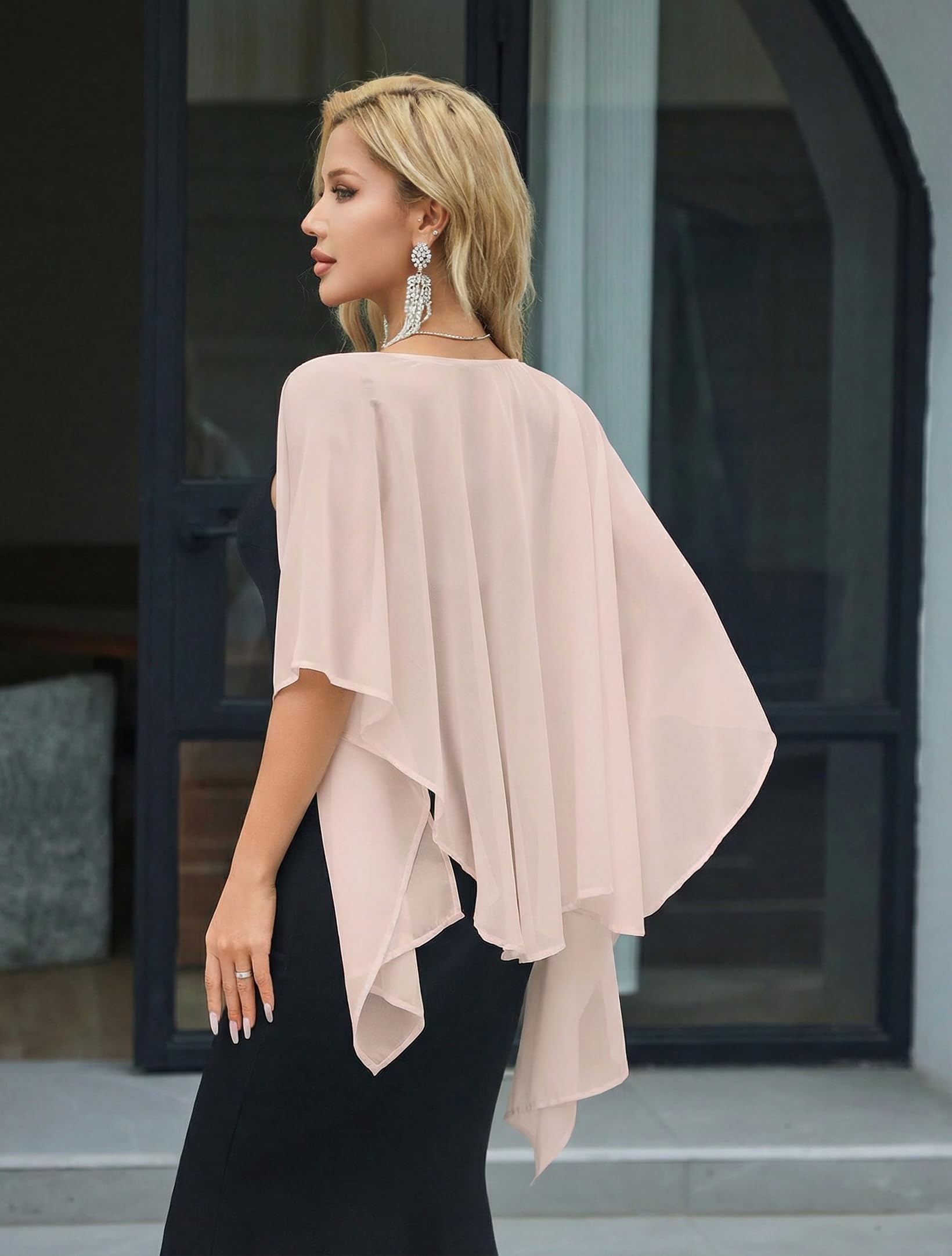 Avidlove Shawl and Wraps Shrug for Evening Dresses Sheer Chiffon Cape Women Elegant Silky Wraps Wedding Scarf Cover Up Champagne One Size