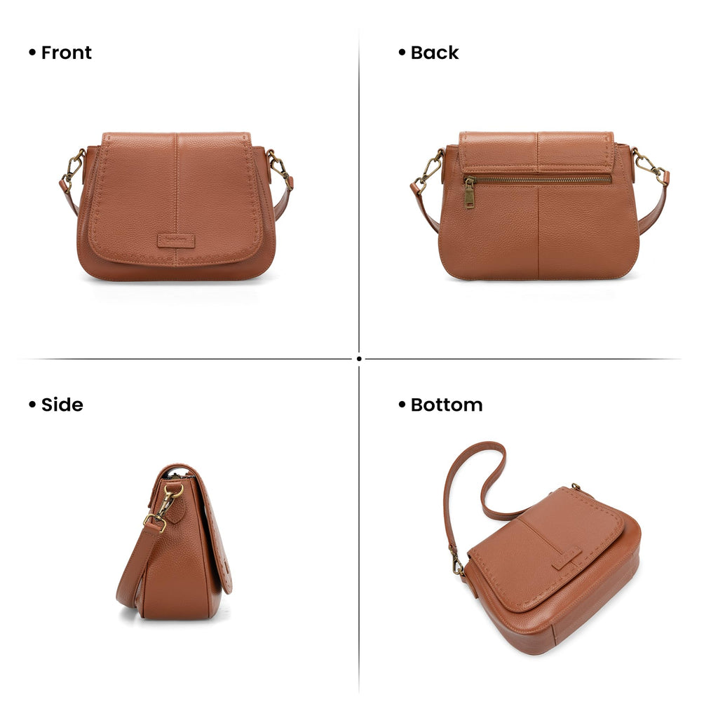 befen Genuine Leather Crossbody Purse for Women Brown Purse RFID Crossbody Bag for Travel Soft Real Leather Saddle Bags with RFID Blocking Trendy Medium Purses Women's Shoulder Handbags for Everyday