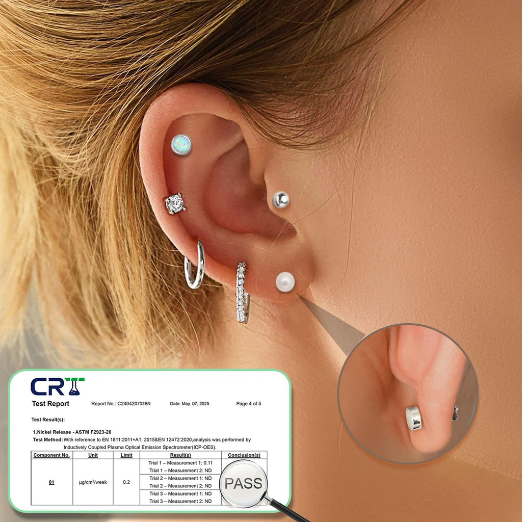 Hypoallergenic Flat Back Earring Sets for Multiple Piercing Sterling Silver Small Huggie Hoop Earrings for Women Surgical Stainless Steel FlatBack Silver Stud Earrings Trendy Cartilage Earring Stacks