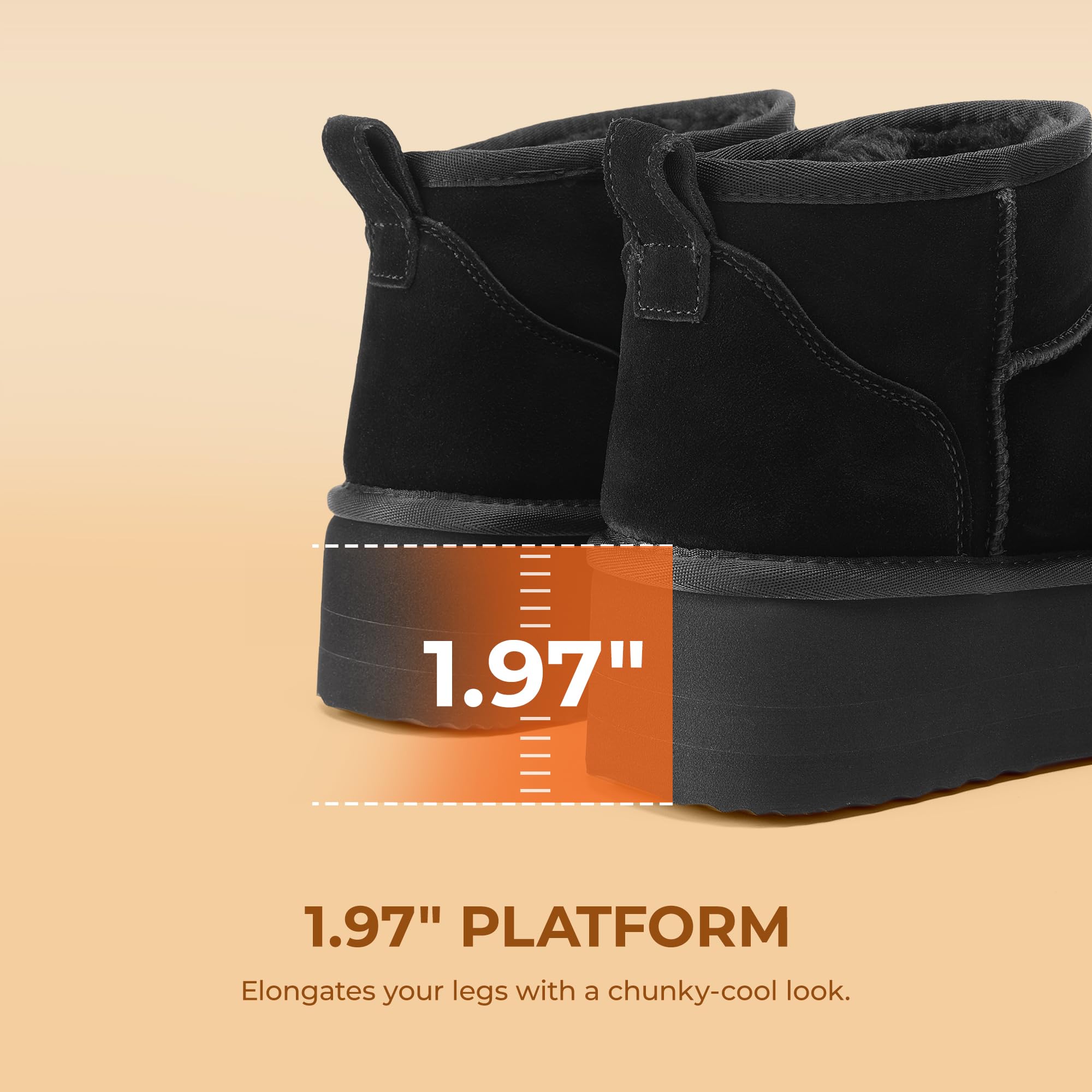 DREAM PAIRS Platform Mini Boots for Women Suede Genuine Leather, Classic Winter Ankle Snow Boots with Memory Foam Insole Lightweight Anti-Slip Outsole FuzzyClassic,Size 7,Black,SDSB2427W