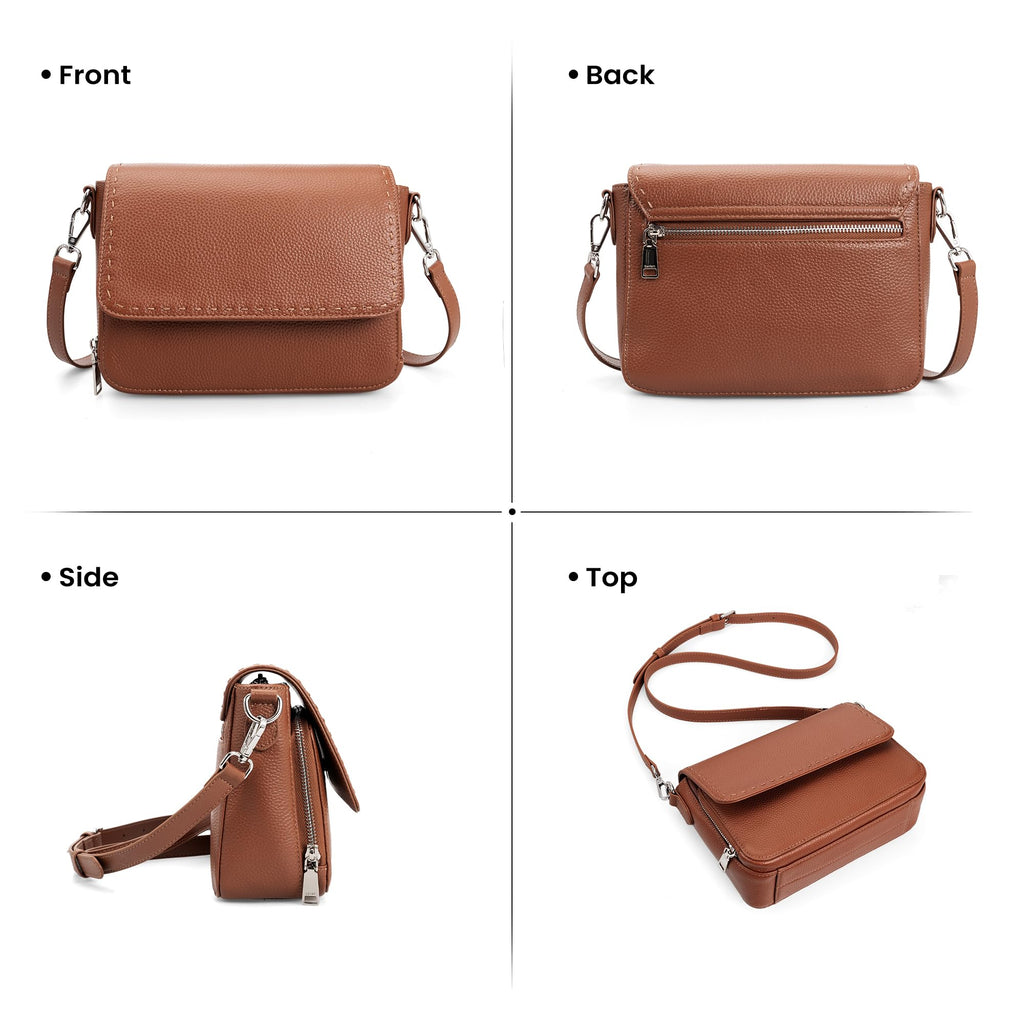befen Genuine Leather Purses for Women Brown RFID Crossbody Bag for Travel Soft Medium Crossbody Wallet Trandy Leather Purse with Built in Wallet Womens Shoulder Handbag with Adjustable Strap
