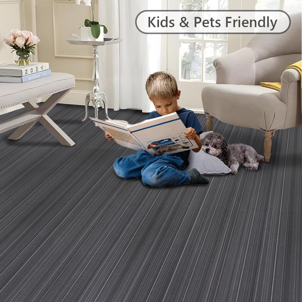 LITA Carpet Tiles Reusable 24" x 24" Squares Indoor/Outdoor 0.25" Pile Height Loop Pile, Non Slip Easy DIY Installation Peel and Stick Carpet Tile, Black, (18 Tiles) (72 sqft/Box)