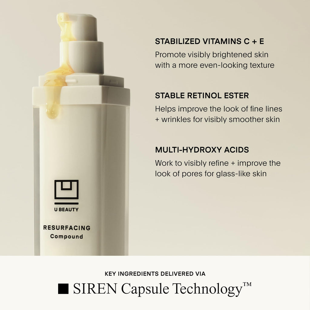 U Beauty Resurfacing Compound Serum - Renew & Illuminate Face Serum - Advanced 8-in-1 Formula with Vitamin C, Retinol, Hyaluronic Acid, & Peptides - Targets Fine Lines, Pores 0.5 fl oz