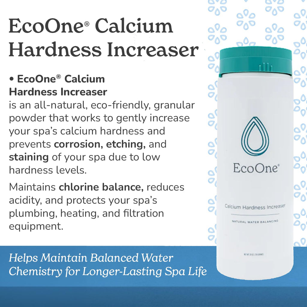 Calcium Hardness Increaser by EcoOne | Spa Total Hardness Increaser Made of Calcium Chloride | Helps Prevent Spa Corrosion, Etching & Staining | Chlorine-Free Hot Tub Hardness Increaser, 28 Oz