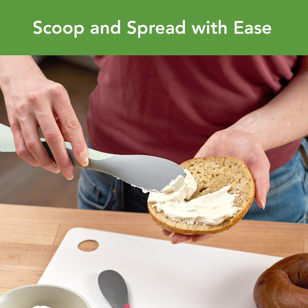 Tovolo Scoop and Spread Large Dual End Silicone Sandwich Spreader Tool with Nylon Handle, BPA Free Dishwasher Safe Silicone and Nylon Tool for Spreading and Scooping, Blue Haze and Oyster Gray