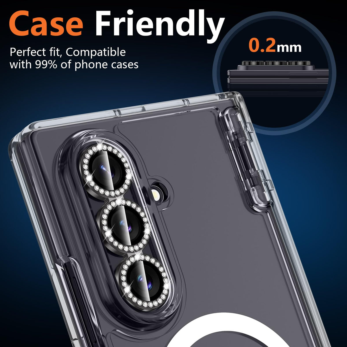 Avocase for Samsung Galaxy Z Fold 8 Ultra Camera Lens Protector, Individual Metal Ring Tempered Glass Lens Cover, [Strong Adsorption] Scratch Resistant Ultra-Thin HD Clear Lens Cover, 1 Set-Black Diamond