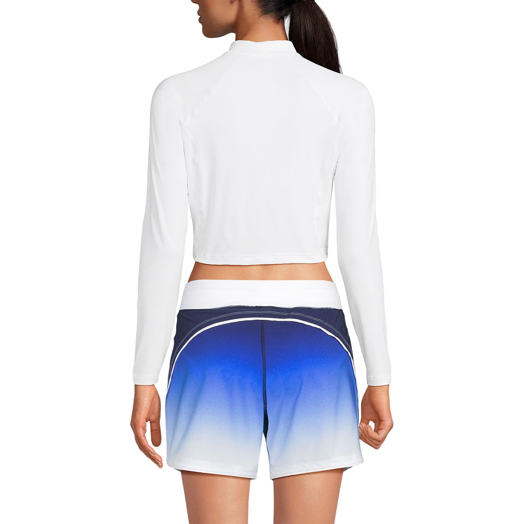 Lands' End Women's Sunshade UPF 50 Long Sleeve Cropped Rash Guard X-Small White