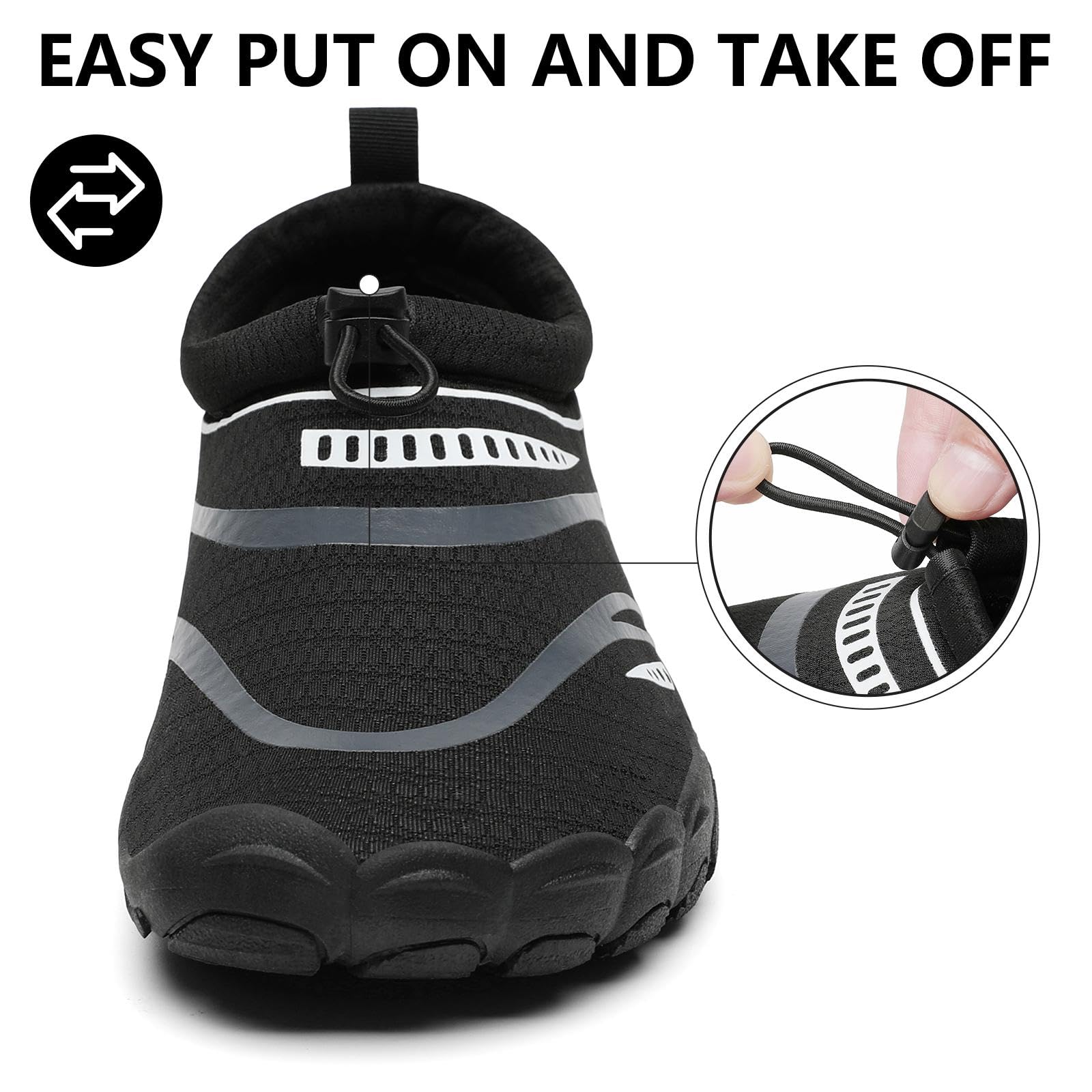 Mishansha Breathable Water Shoes for Women Non-Slip Beach Shoes Quick Dry Surfing Kayaking Fishing Five Toes Coal Black-E0153 7.5 Women/5.5 Men