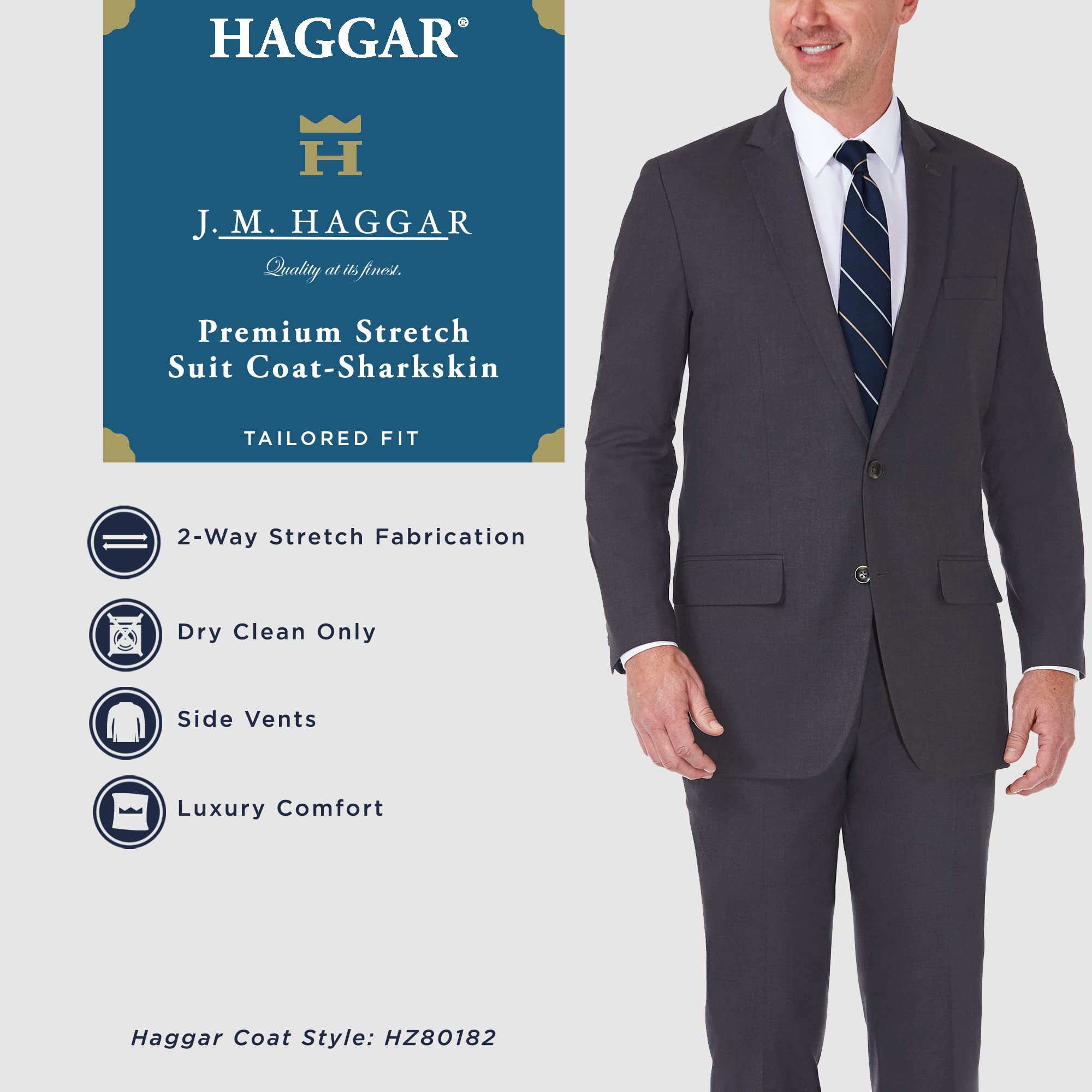 J.M. Haggar Men's Premium Stria Tailored Fit Suit Separate Coat, Black 48R