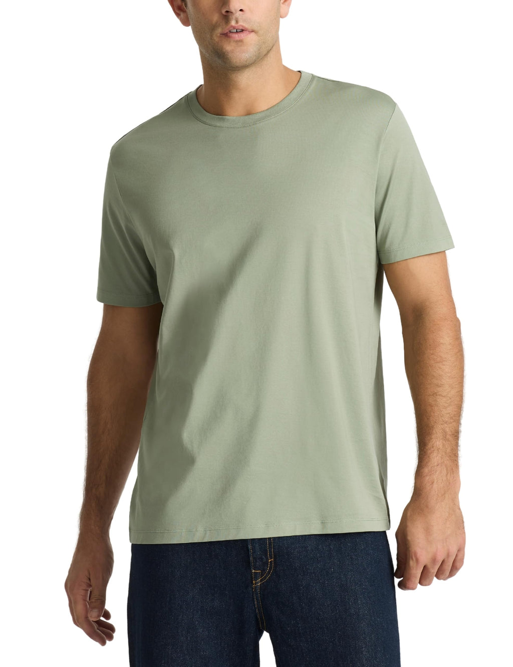 Supima® Mercerised Cotton Crew Neck T-Shirts for Men - Sage Green - X-Large | Soft Lustrous Regular Fit - 5.6oz Lightweight, Durable Extra-Long Staple Cotton - True to Size Smooth Skin Feel