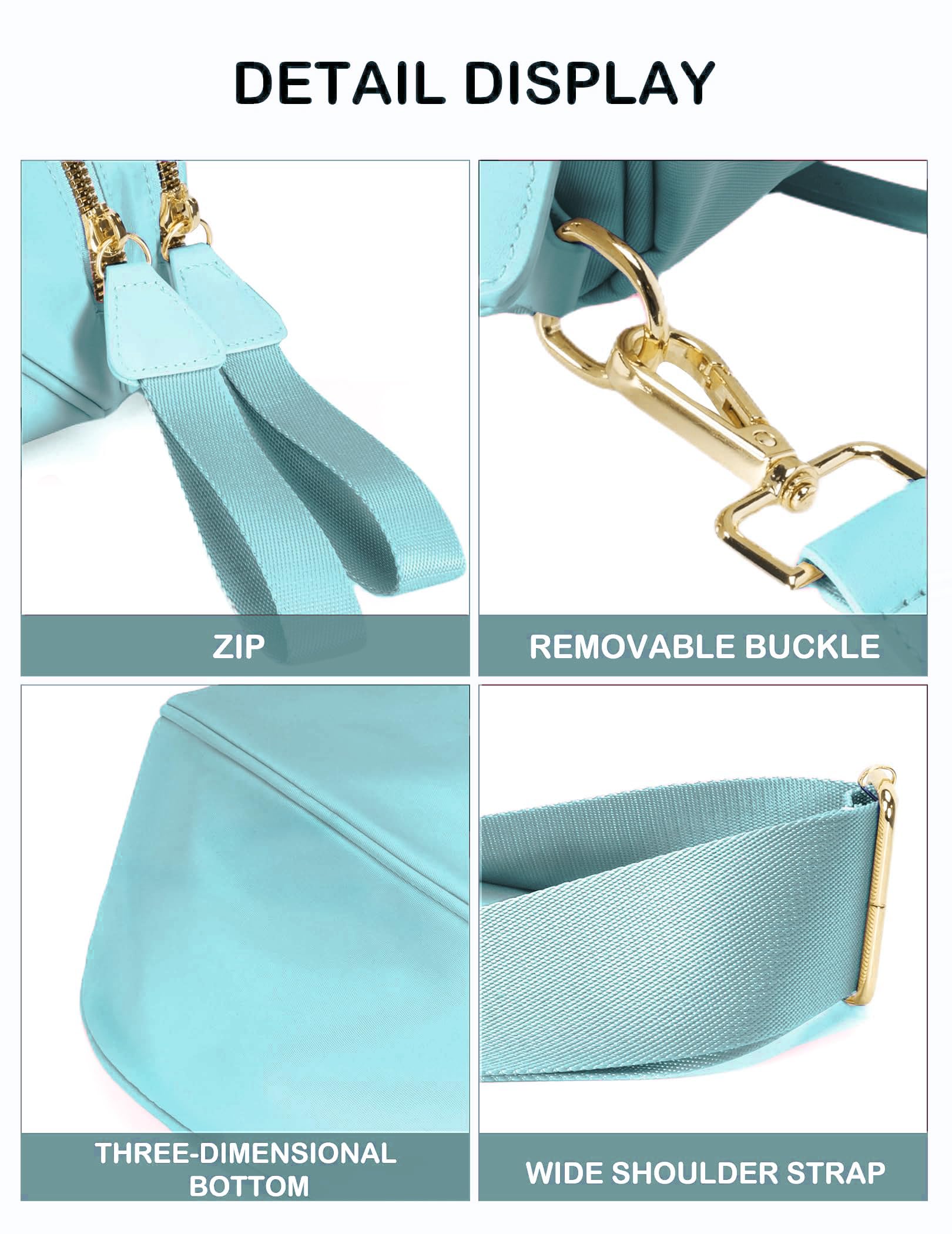 FEIBOON Spacious Nylon Crossbody Bag Bum Bag Handbags Wallets Purses Trendy Shoulder Bag for Women (Ice blue)