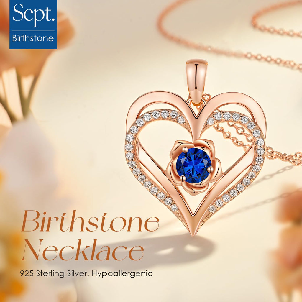 CDE Valentines Day Gifts for Women S925 Silver Rose Gold Heart Birthstone Necklaces for Women，Ideal Anniversary or Birthday Jewelry Gifts for Wife Girlfriend Her