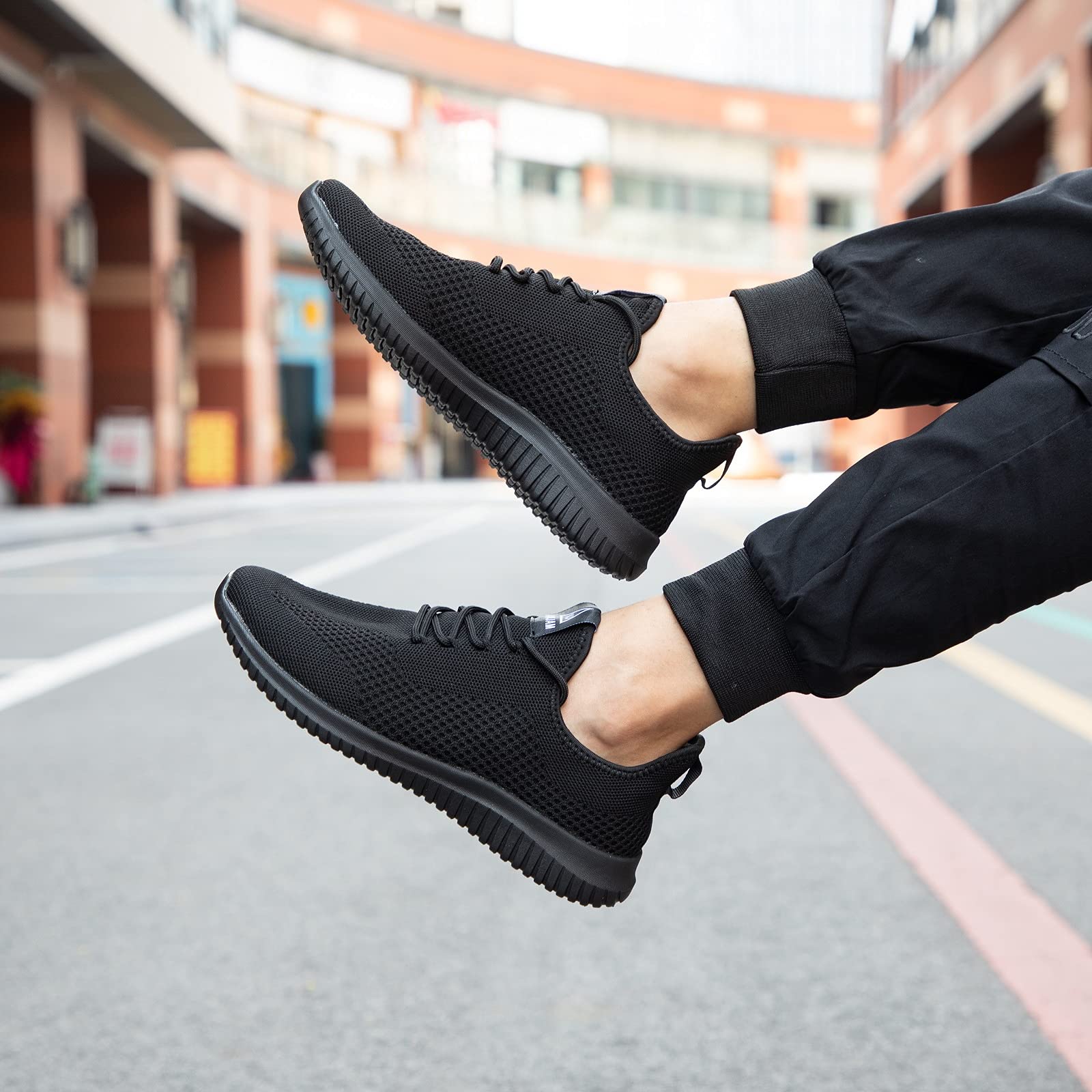 VAMJAM Men's Running Shoes Ultra Lightweight Breathable Walking Shoes Non Slip Athletic Fashion Sneakers Mesh Workout Casual Sports Shoes All Black Size 9.5